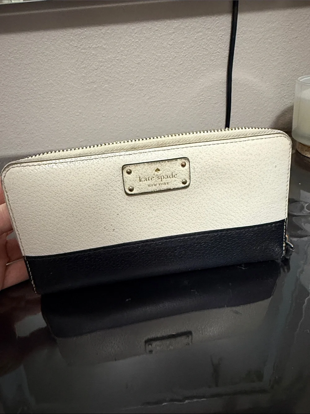 kate spade Two-Tone Cream and Black Zip-Around Wallet